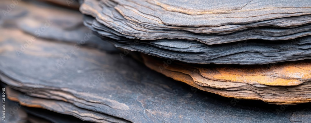 Aufkleber Weathering process idea. A close-up of layered slate stones showcasing unique textures and colors.