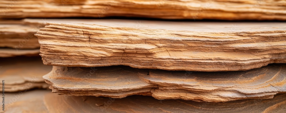 Poster Weathering process idea. Close-up of textured layers of natural wood, showcasing unique patterns and colors.