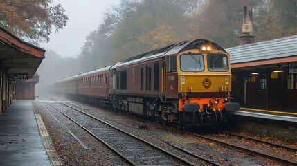 Obraz premium Foggy Train Station Platform