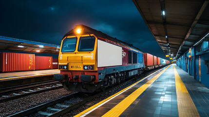 Fototapeta premium Freight Train at Night Station