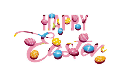 Happy Easter calligraphy lettering . Happy Easter text banner .Eggs around the corner in center 