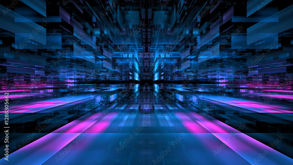 Poster bold hues of blue and pink dominate this digital abstraction, creating a visually captivating experi