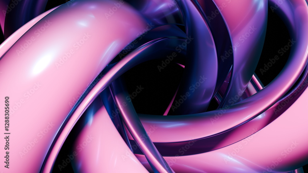 Poster intricate arrangement of glossy twisted shapes in vibrant pink and purple colors creates a mesmerizi