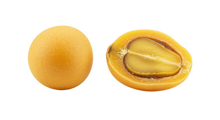 Fresh Whole and Halved Loquat Fruit Showing Yellow Interior