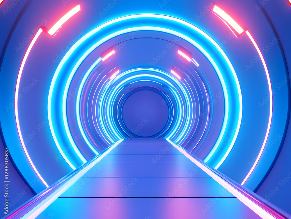 Poster 3d rendering of sci-fi extended background, corridor tunnel of space station ship