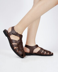 women shoe leather elegance fashion color brown