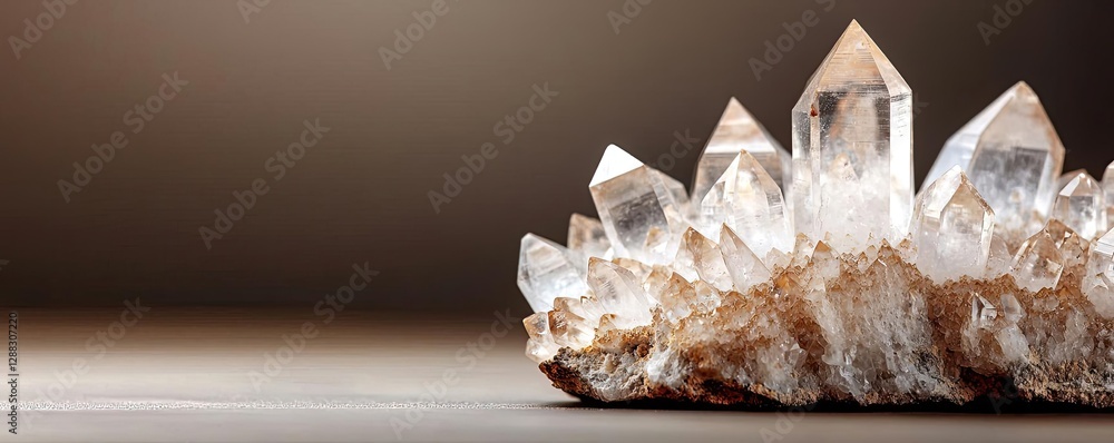 Poster weathering process concept. beautiful quartz crystal cluster showcasing natural formations and intri