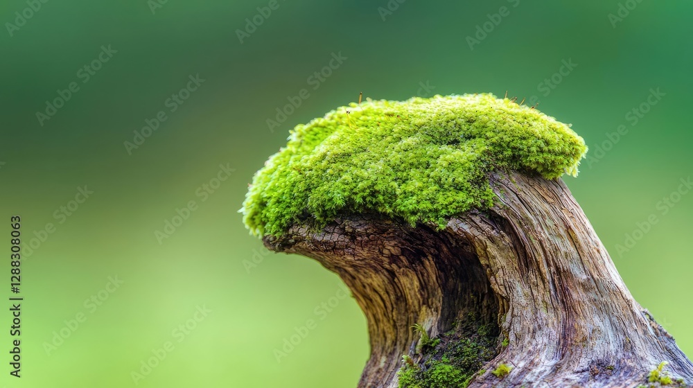 Poster weathering process idea. a close-up of a moss-covered log showcasing vibrant green textures in natur