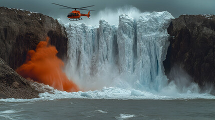 Helicopter Glacier Waterfall Volcanic Eruption