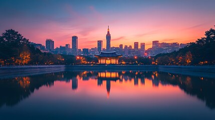 Fototapeta premium Breathtaking Panoramic View of Seoul s Captivating Modern Skyline and Iconic Landmarks