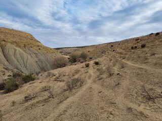 Dry valley under the mountains Tiaret Algeria