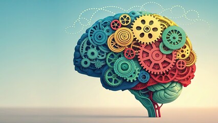 Mechanical Brain with Colorful Gears Illustration