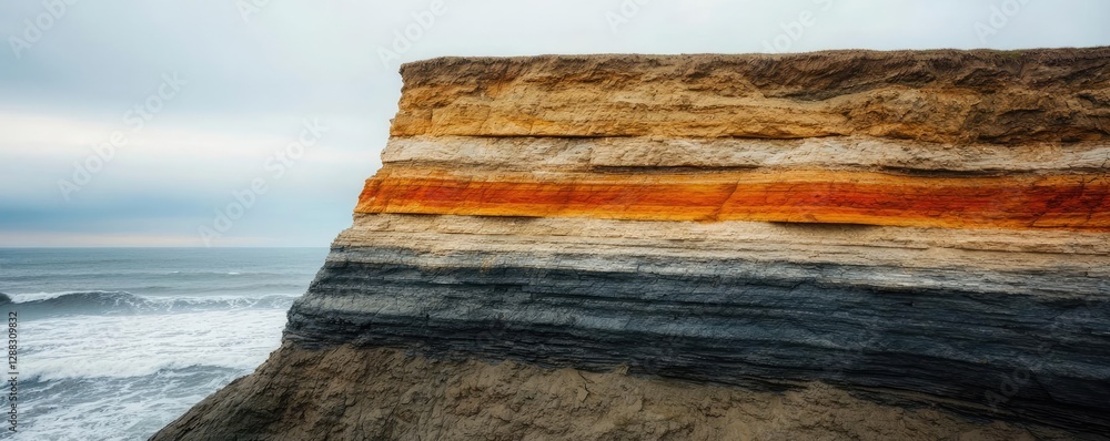 Poster weathering process idea. stunning coastal cliff showcasing unique layered rock formations at the sho