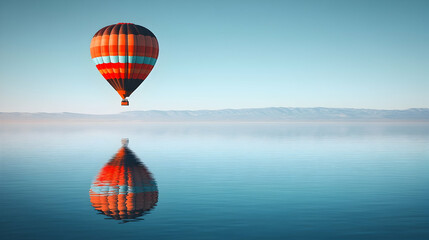 Fototapeta premium Hot Air Balloon Reflection Calm Lake