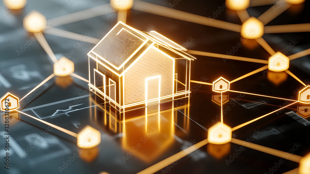 Poster exploring smart home technology innovations digital space graphic design modern environment aerial v