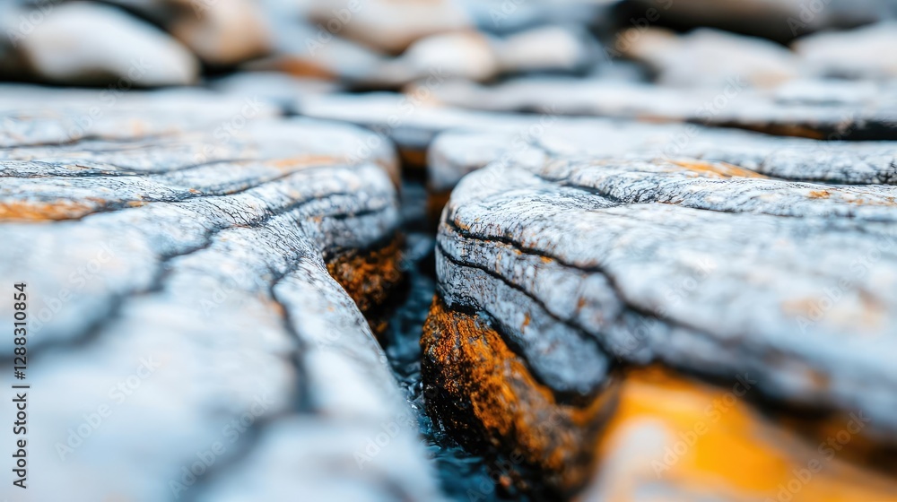 Aufkleber weathering process idea. close-up view of textured rocks with natural lines and patterns, revealing 