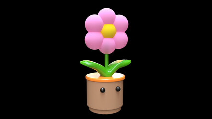 pink flower in a pot 3D