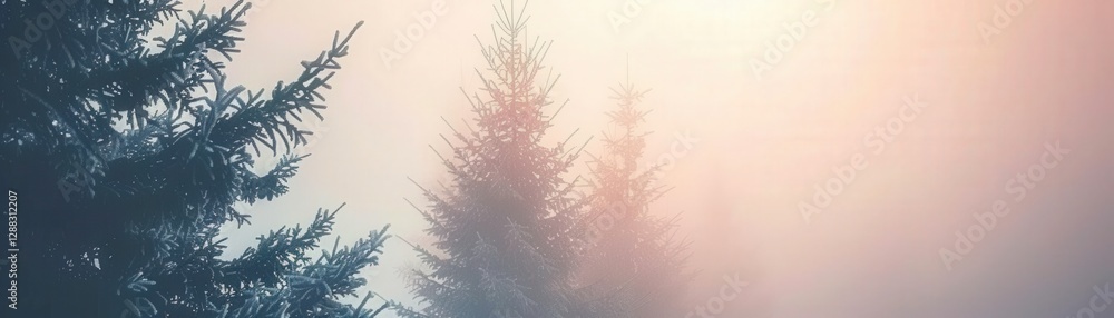 Poster a forest with trees covered in mist and fog