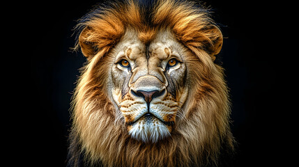 Fototapeta premium Majestic Lion Portrait Against Black