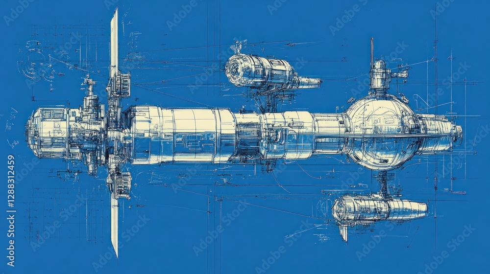 Poster blueprint of a futuristic spaceship design