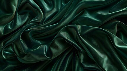Obraz premium Abstract close-up of draped, shiny dark green fabric. Luxurious texture with folds and highlights.