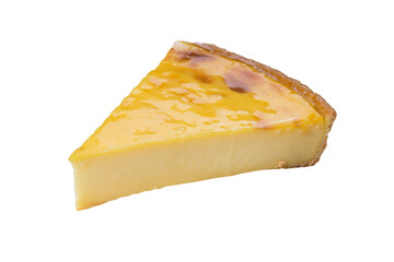 piece of French pastry flan yellow vanilla cream cake on png isolated transparent background