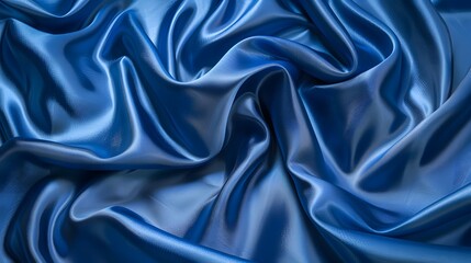 Fototapeta premium Soft, flowing blue satin fabric with elegant folds and a smooth, luxurious texture.