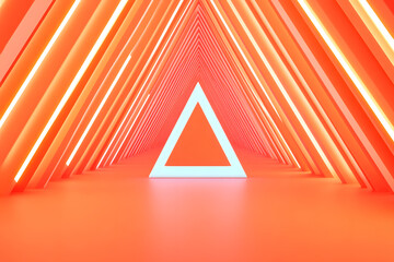 Triangular shape neon glowing laser futuristic sci-fi background, abstract 3d wallpaper concept...