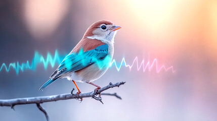 Bird singing on a branch outdoor nature scene wildlife photography colorful background close-up perspective