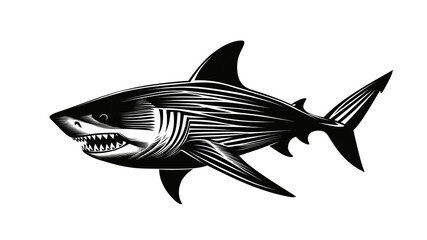 Obraz premium black shark vector illustration,Black and white image