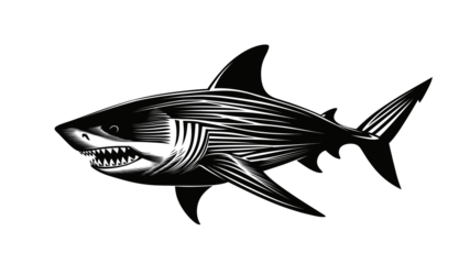 black shark vector illustration,Black and white image