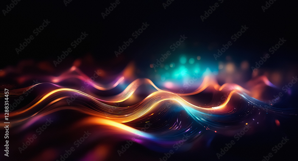 Leinwandbilder abstract wavy lines of light in vibrant colors such as orange, blue, and purple flow smoothly agains
