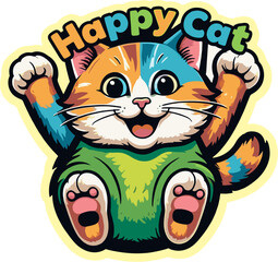Happy Cat Logo Colorful Style...