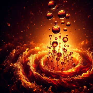 Tiny droplets of liquid fire appearing to hover in a fiery vorte