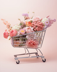 Shopping cart with flowers