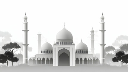 Obraz premium Mosque in Forest, Gray Scale, Peaceful Scene