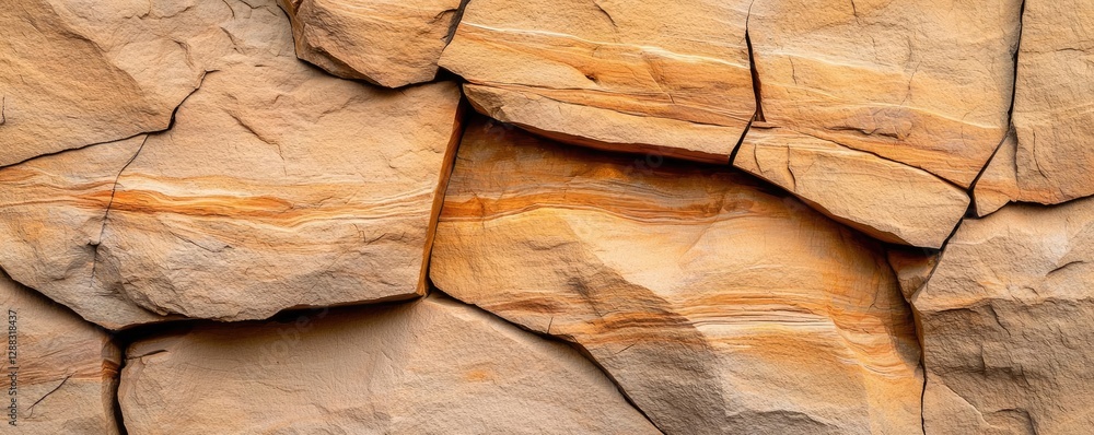Poster weathering process concept. close-up view of textured sandstone rock formations with warm color tone