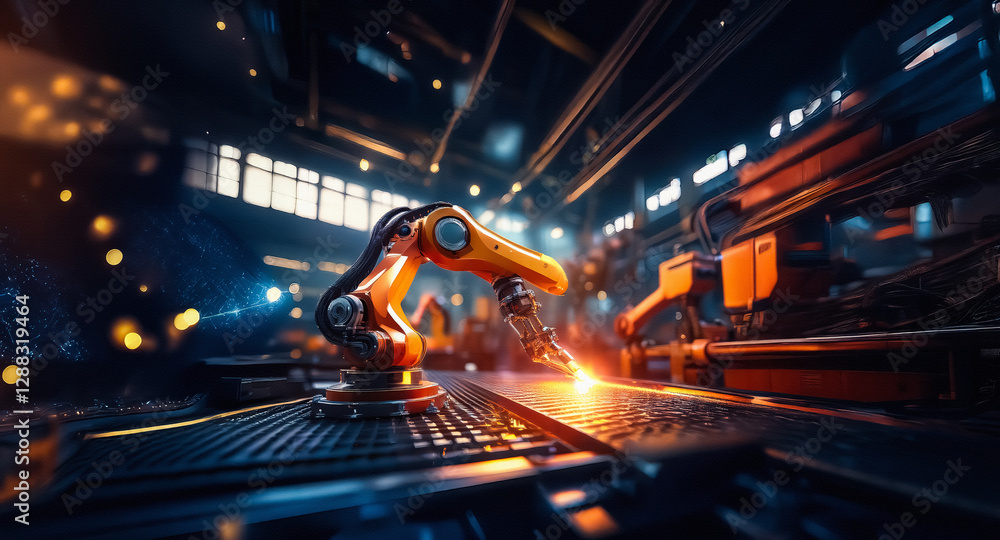 Aufkleber automated robotic arm operating in a modern factory. industrial scene with machinery, conveyor belt 