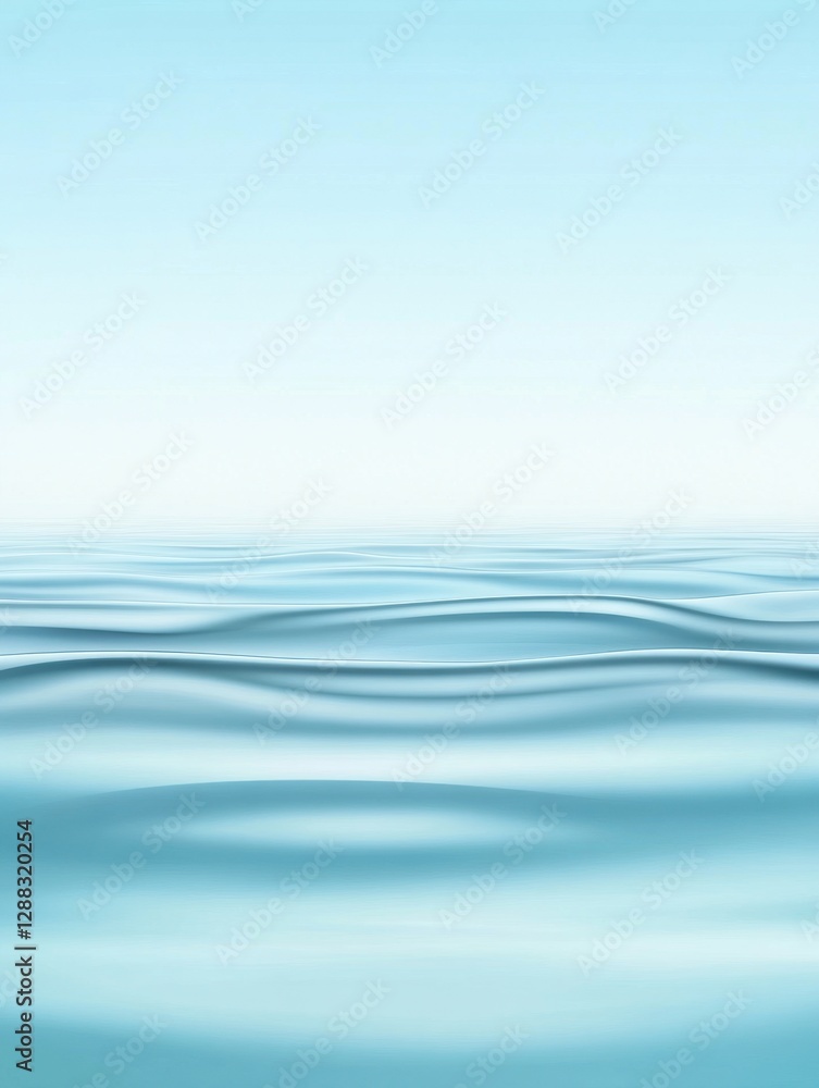 Poster serene waves reflecting a pale sky, creating a calm and minimalistic seascape with a horizon line