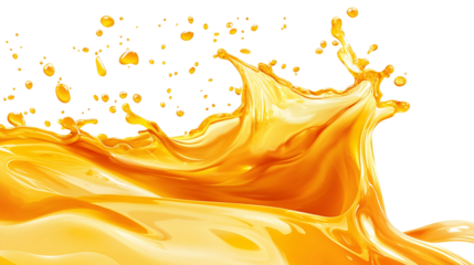 Dynamic Splash of Vibrant Orange Liquid on Transparent Background, PNG