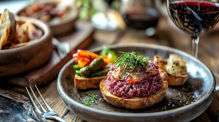 Gourmet Steak Tartare and Crostini Presentation