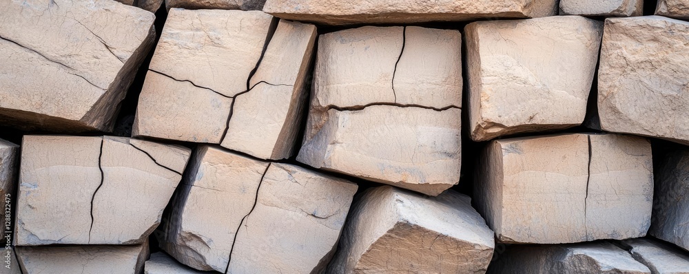 Poster weathering process idea. close-up of stacked stones with visible cracks and textures, showcasing nat