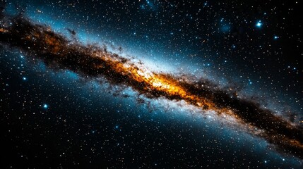 Galaxy with bright core and swirling stars captured in deep space at night