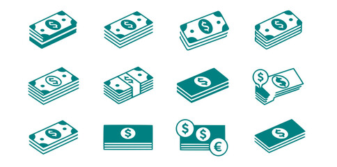 dollar bills stack icon in different style vector illustration. two colored and black dollar bills stack vector icons designed in filled, outline, line and stroke style can be used for web, mobile,