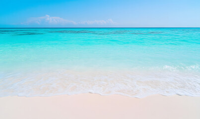 Fototapeta premium A breathtaking view of a turquoise sea meeting a pristine white sandy beach, Generative AI