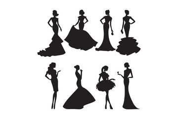 Elegant Women in Evening Gown Silhouettes vector