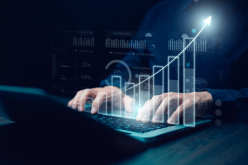 Working on laptops with Planning analysis and Project management online, Business people working laptops with the Project manager, software development or project management, boards on screen. Process