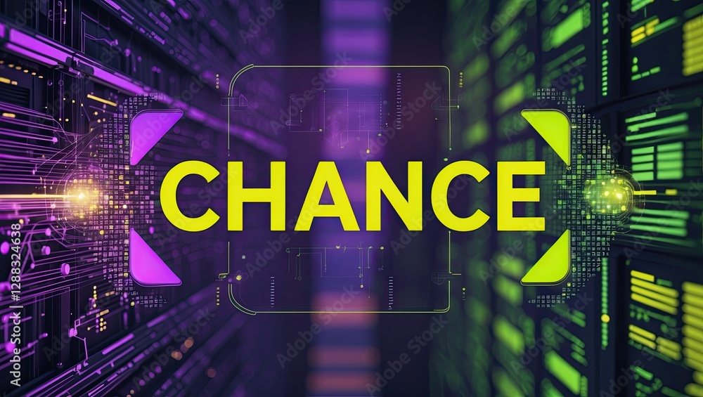 Poster abstract digital representation of the concept of chance with vibrant colors and data visualization 