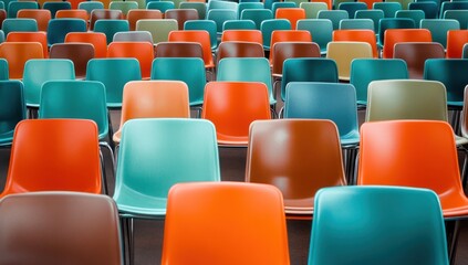 Naklejka premium Colorful Chairs in Rows: A Vibrant Array of Seating