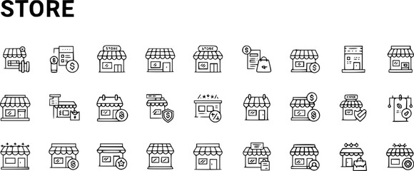 store icon in different style vector illustration. two colored and black store vector icons designed in filled, outline, line and stroke style can be used for web, mobile, ui 